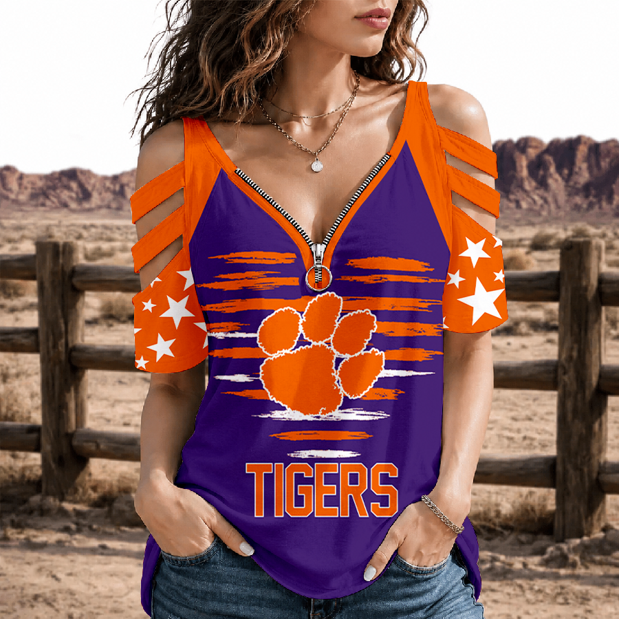 Limited Edition – Customized NCAA Clemson Tigers Strappy Cold-Shoulder Top