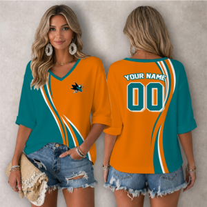 Limited Edition – Customized NHL San Jose Sharks Women’s Heart V-Neck Long Sleeve Shirt