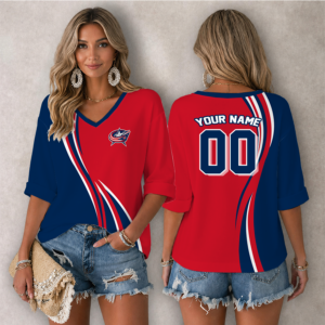 Limited Edition – Customized NHL Columbus Blue Jackets Women’s Heart V-Neck Long Sleeve Shirt