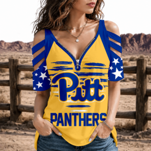 Limited Edition – Customized NCAA Pittsburgh Panthers Strappy Cold-Shoulder Top