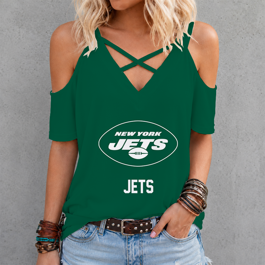 Limited Edition – Customized NFL Nyj New York Jets Criss Cross V-Neck Top