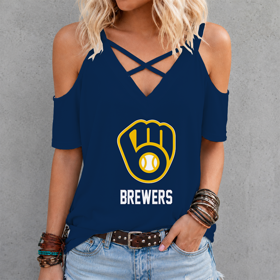 Limited Edition – Customized MLB Milwaukee Brewers Criss Cross V-Neck Top