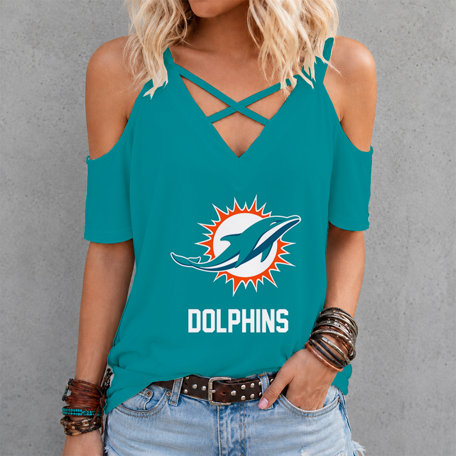 Limited Edition – Customized NFL Miami Dolphins Criss Cross V-Neck Top