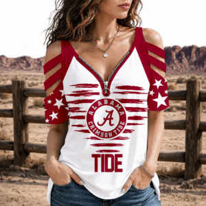 Limited Edition – Customized NCAA Alabama Crimson Tide Strappy Cold-Shoulder Top