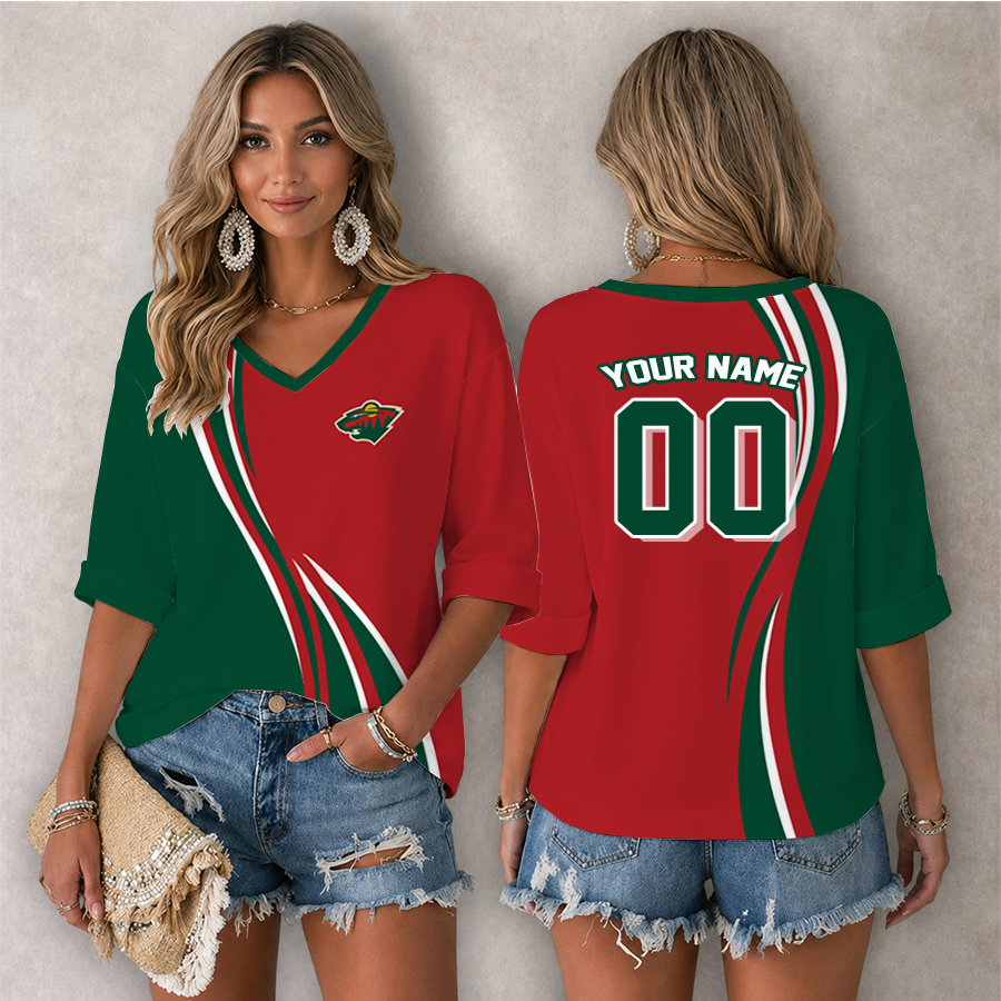 Limited Edition – Customized NHL Minnesota Wild Women’s Heart V-Neck Long Sleeve Shirt
