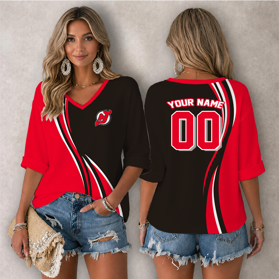 Limited Edition – Customized NHL New Jersey Devils Women’s Heart V-Neck Long Sleeve Shirt