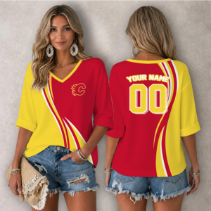 Limited Edition – Customized NHL Calgary Flames Women’s Heart V-Neck Long Sleeve Shirt