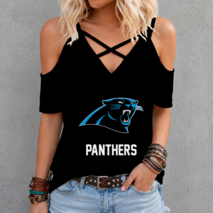 Limited Edition – Customized NFL Carolina Panthers Criss Cross V-Neck Top