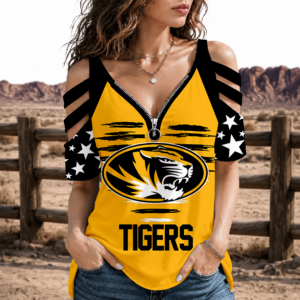 Limited Edition – Customized NCAA Missouri Tigers Strappy Cold-Shoulder Top