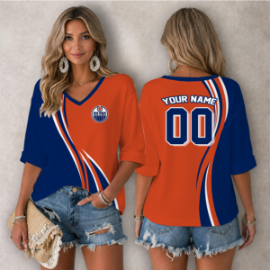 Limited Edition – Customized NHL Edmonton Oilers Women’s Heart V-Neck Long Sleeve Shirt