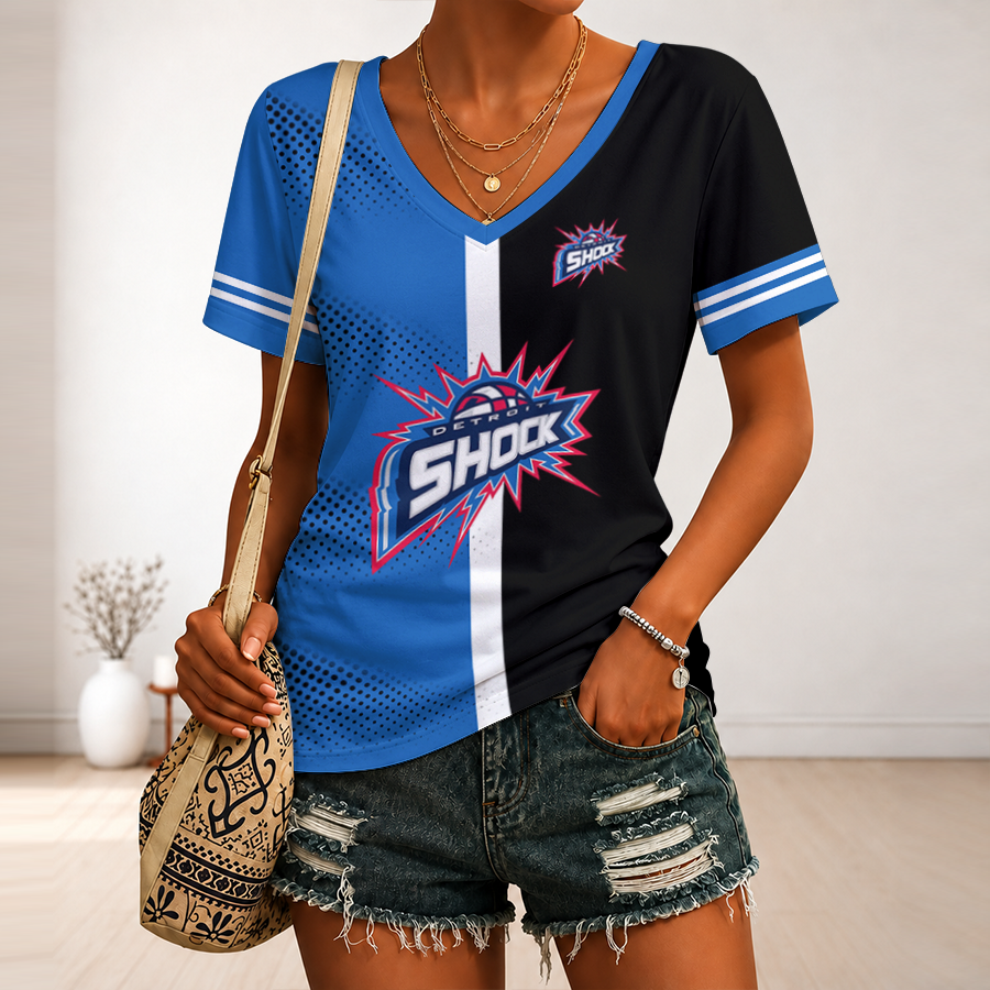 Limited Edition – Customized WNBA Detroit Shock V-Neck Female Shirt