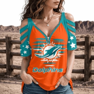 Limited Edition – Customized NFL Miami Dolphins Strappy Cold-Shoulder Top