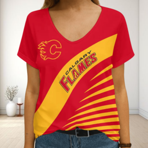 Limited Edition – Customized NHL Calgary Flames V-Neck Female Shirt
