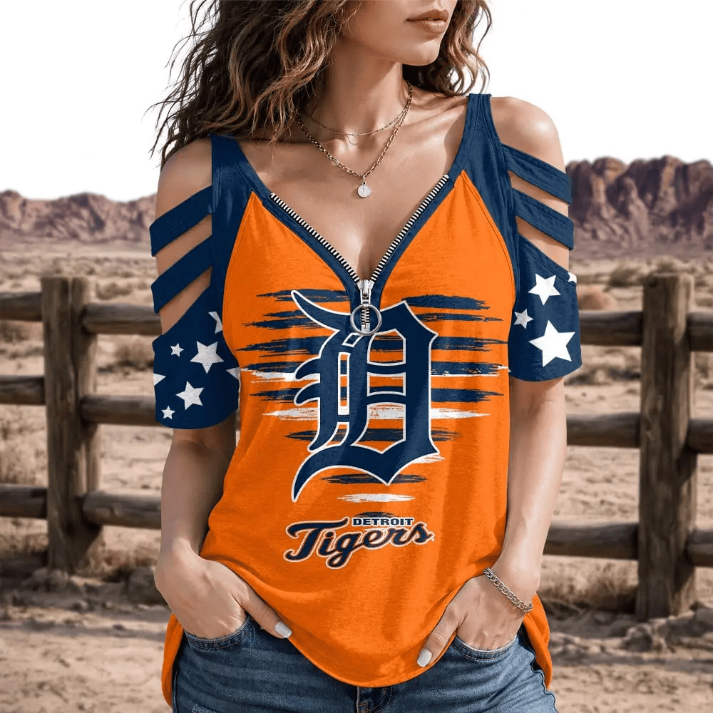 Limited Edition – Customized MLB Detroit Tigers Strappy Cold-Shoulder Top