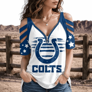 Limited Edition – Customized NFL Indianapolis Colts Strappy Cold-Shoulder Top