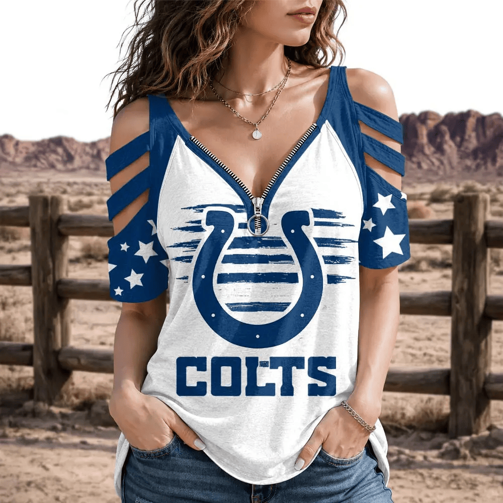 Limited Edition – Customized NFL Indianapolis Colts Strappy Cold-Shoulder Top