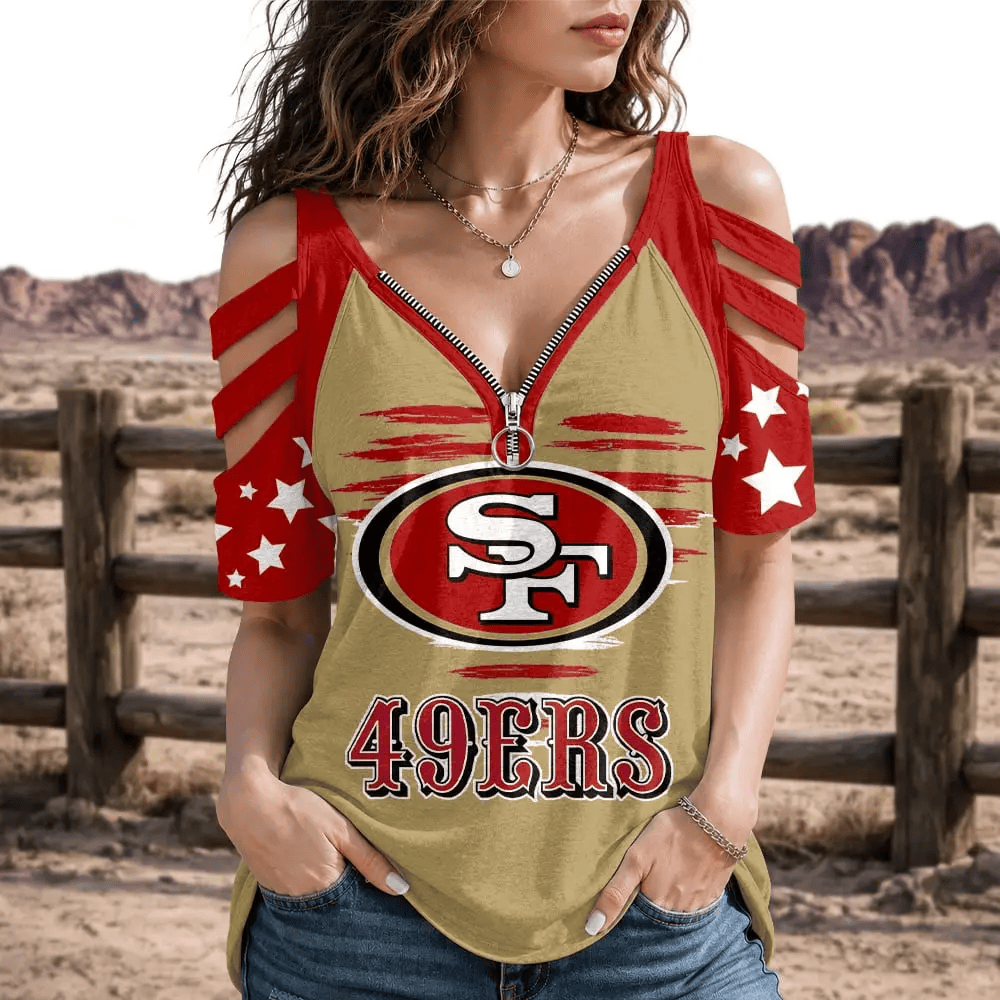 Limited Edition – Customized NFL San Francisco 49Ers Strappy Cold-Shoulder Top