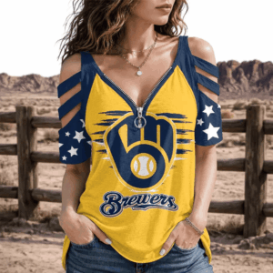 Limited Edition – Customized MLB Milwaukee Brewers Strappy Cold-Shoulder Top