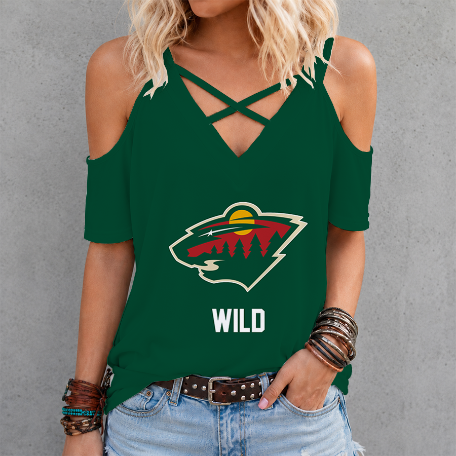 Limited Edition – Customized NHL Minnesota Wild Criss Cross V-Neck Top