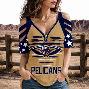 Limited Edition – Customized NBA New Orleans Pelicans Strappy Cold-Shoulder Top