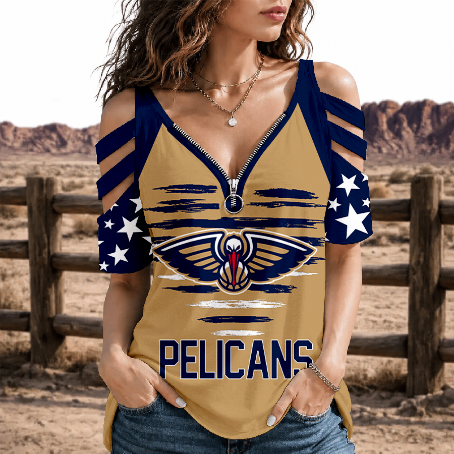 Limited Edition – Customized NBA New Orleans Pelicans Strappy Cold-Shoulder Top