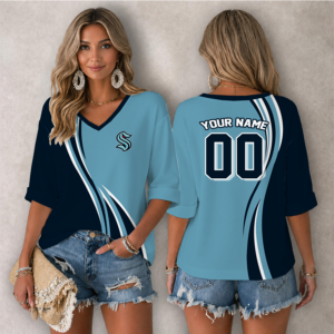 Limited Edition – Customized NHL Seattle Kraken Women’s Heart V-Neck Long Sleeve Shirt