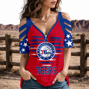 Limited Edition – Customized NBA Philadelphia 76Ers Strappy Cold-Shoulder Top