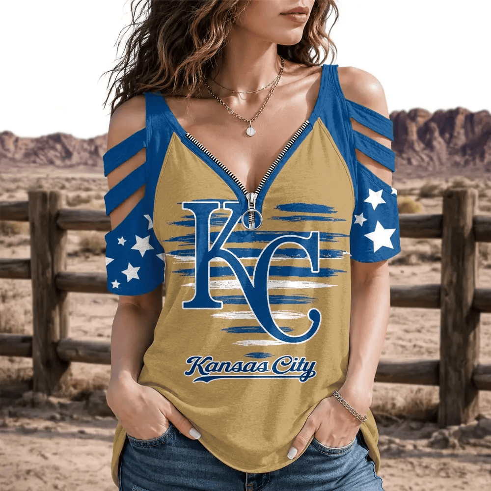 Limited Edition – Customized MLB Kansas City Royals Strappy Cold-Shoulder Top
