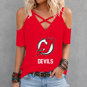 Limited Edition – Customized NHL New Jersey Devils Criss Cross V-Neck Top