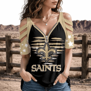 Limited Edition – Customized NFL New Orleans Saints Strappy Cold-Shoulder Top