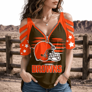 Limited Edition – Customized NFL Cleveland Browns Strappy Cold-Shoulder Top