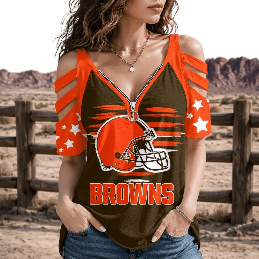 Limited Edition – Customized NFL Cleveland Browns Strappy Cold-Shoulder Top