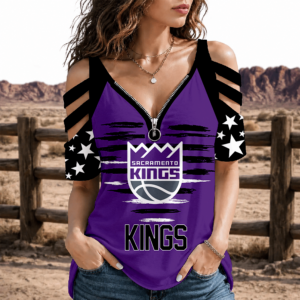 Limited Edition – Customized NBA Sacramento Kings Strappy Cold-Shoulder Top