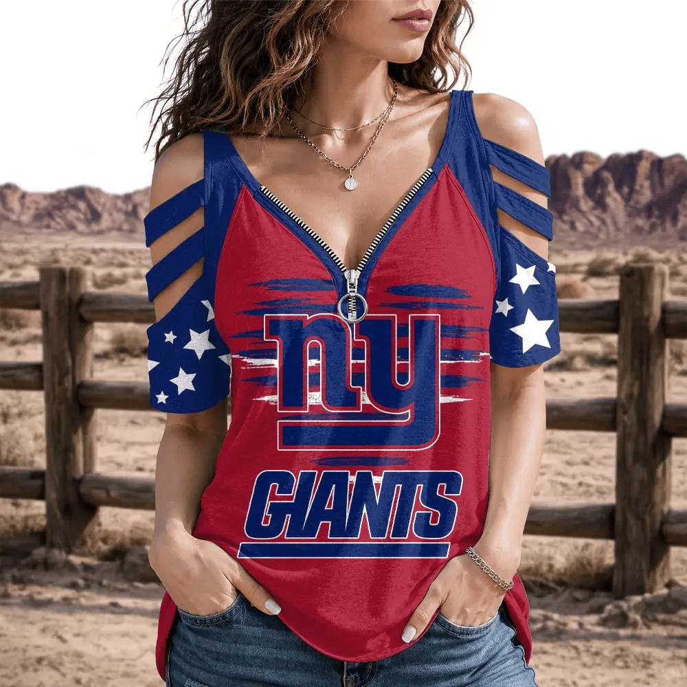 Limited Edition – Customized NFL New York Giants Strappy Cold-Shoulder Top