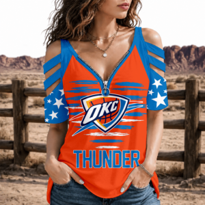 Limited Edition – Customized NBA Oklahoma City Thunder Strappy Cold-Shoulder Top