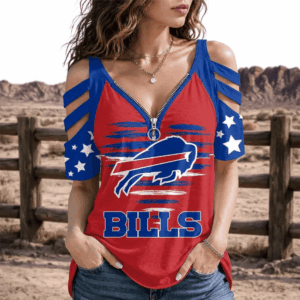 Limited Edition – Customized NFL Buffalo Bills Strappy Cold-Shoulder Top
