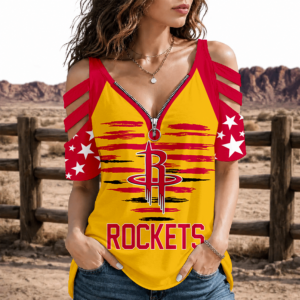Limited Edition – Customized NBA Houston Rockets Strappy Cold-Shoulder Top