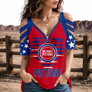 Limited Edition – Customized NBA Detroit Pistons Strappy Cold-Shoulder Top