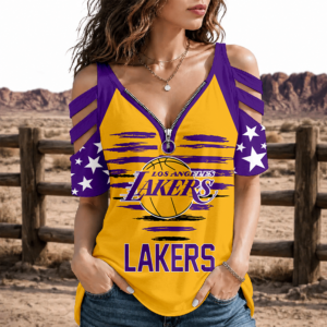 Limited Edition – Customized NBA Los Angeles Lakers Strappy Cold-Shoulder Top