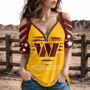 Limited Edition – Customized NFL Washington Commanders Strappy Cold-Shoulder Top