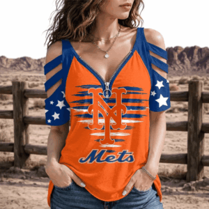 Limited Edition – Customized MLB New York Mets Strappy Cold-Shoulder Top