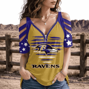 Limited Edition – Customized NFL Baltimore Ravens Strappy Cold-Shoulder Top
