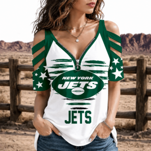 Limited Edition – Customized NFL Nyj New York Jets Strappy Cold-Shoulder Top