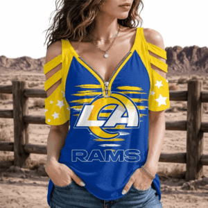 Limited Edition – Customized NFL Los Angeles Rams Strappy Cold-Shoulder Top