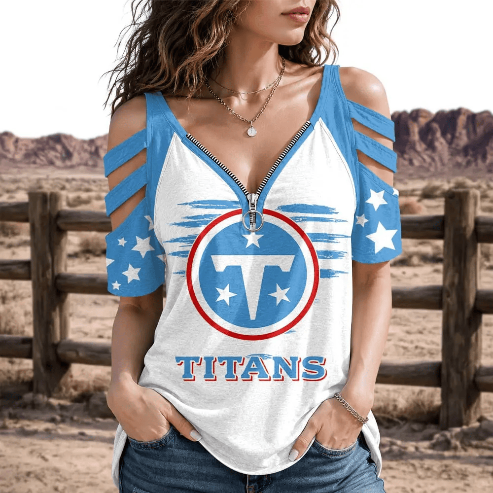 Limited Edition – Customized NFL Tennessee Titans Strappy Cold-Shoulder Top