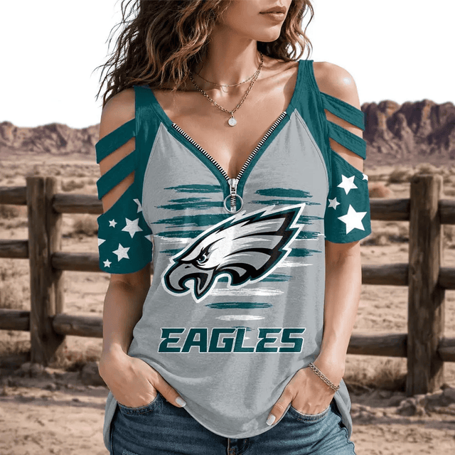 Limited Edition – Customized NFL Philadelphia Eagles Strappy Cold-Shoulder Top