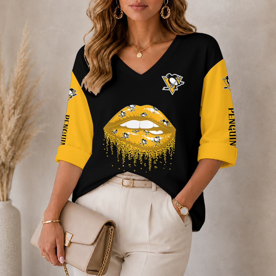 Limited Edition – Customized NHL Pittsburgh Penguins Women’S Heart V-Neck Long Sleeve Shirt