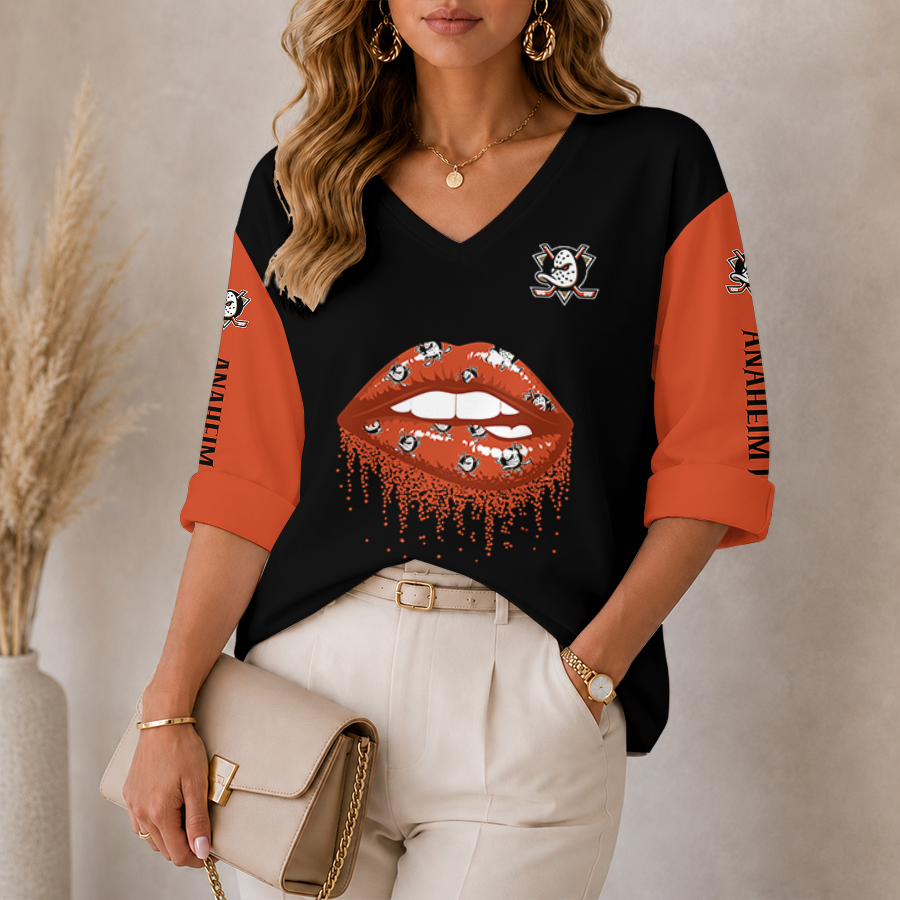 Limited Edition – Customized NHL Anaheim Ducks Women’S Heart V-Neck Long Sleeve Shirt