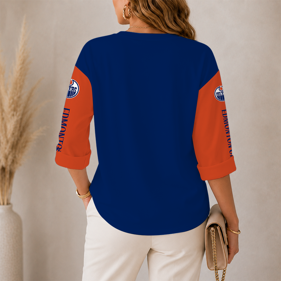 Limited Edition – Customized NHL Edmonton Oilers Women’S Heart V-Neck Long Sleeve Shirt - Image 2