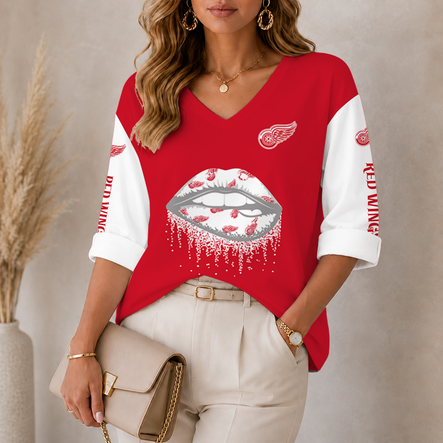 Limited Edition – Customized NHL Detroit Red Wings Women’S Heart V-Neck Long Sleeve Shirt